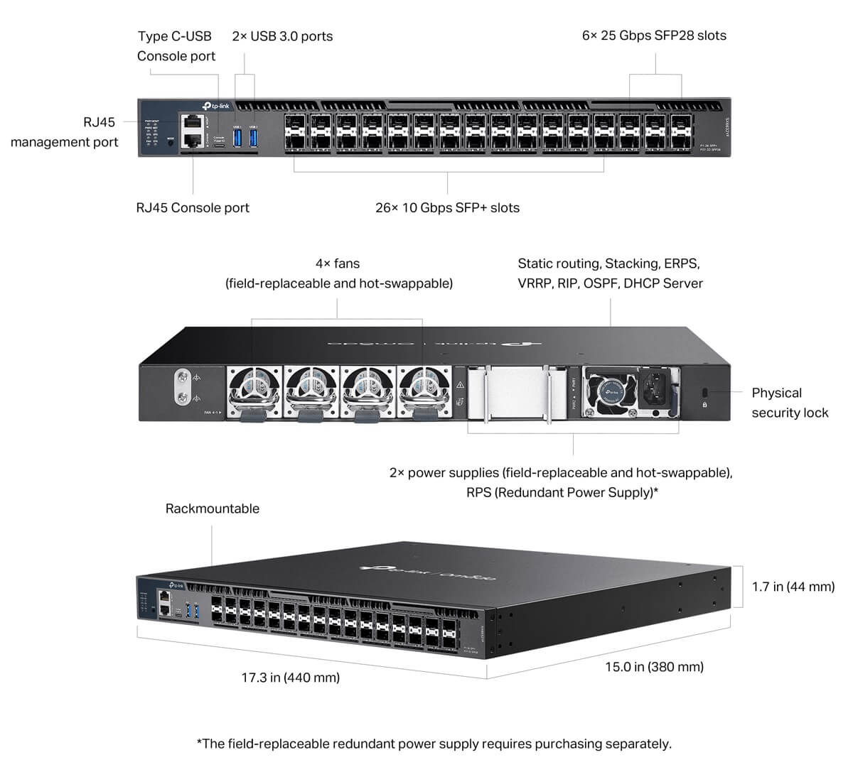 Switch TP-LINK SX6632YF 26 Portas SFP+ 10g E 6 Portas SFP28 de 25G Core Top of Rack