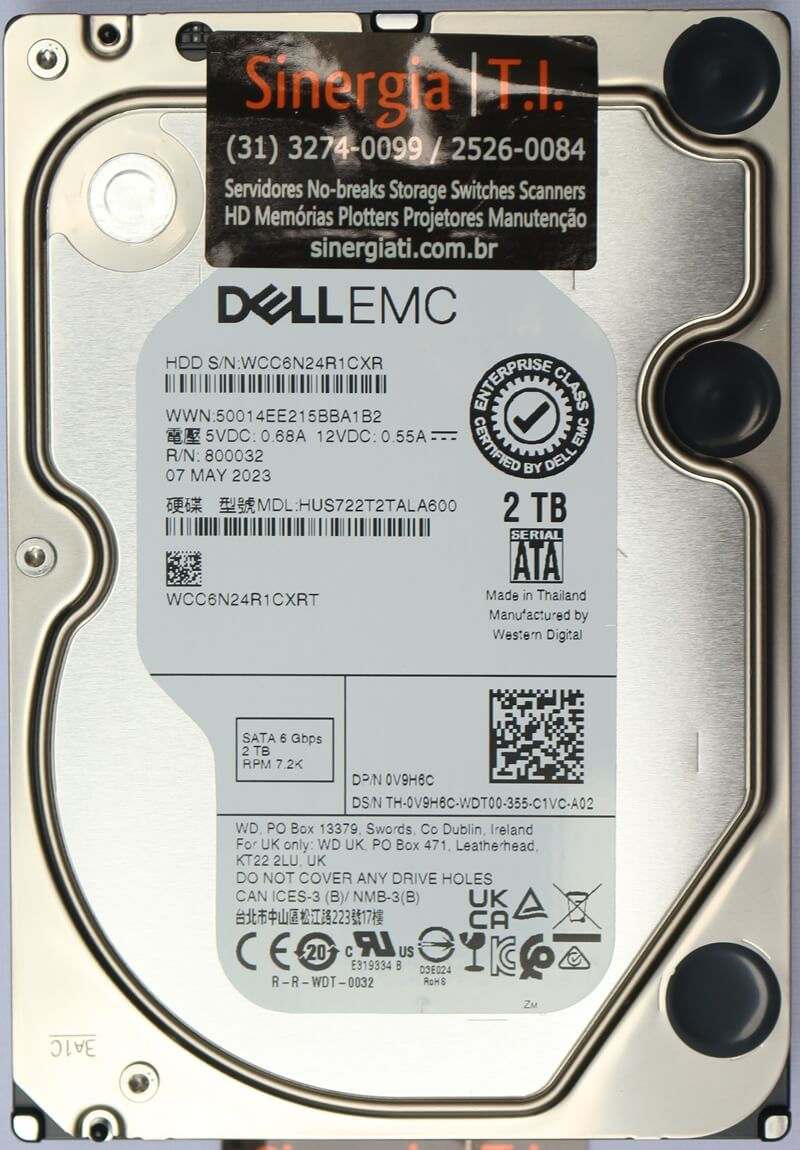 HD 2TB SATA para Servidor Dell EMC PowerEdge R250 7.2K RPM 6Gbps 3.5polegadas genuíno pronta entrega