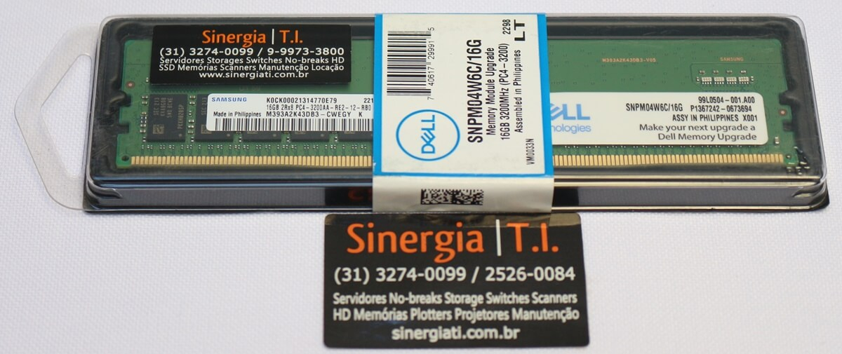 AA799064 Memória RAM Dell 16GB 3200MHz DDR4 RDIMM PC4-25600 ECC Dual Rank X8 1.2V Registrada Peça da Dell pronta entrega em estoque
