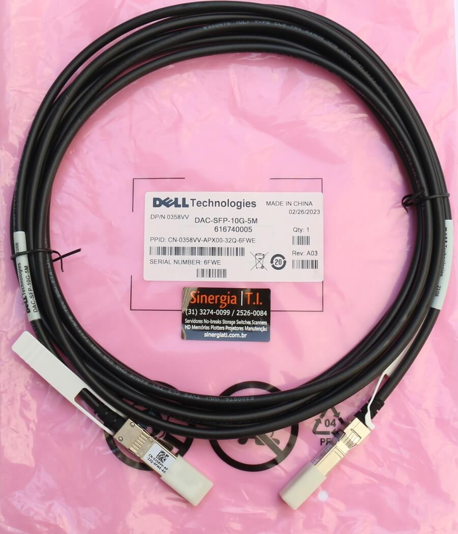 DP/N 0358VV Dell DAC SFP 10G 5 metros 616740005 - Cabo DAC Pronta entrega hoje